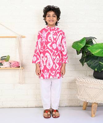 Pink cotton printed kurta set 1
