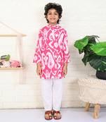 Pink cotton printed kurta set