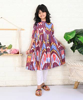 Multi color cotton printed ikat kurta set 1