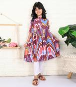 Multi color cotton printed ikat kurta set