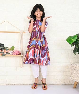 Multi color cotton printed ikat kurta set 2