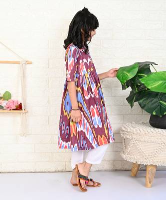 Multi color cotton printed ikat kurta set 3