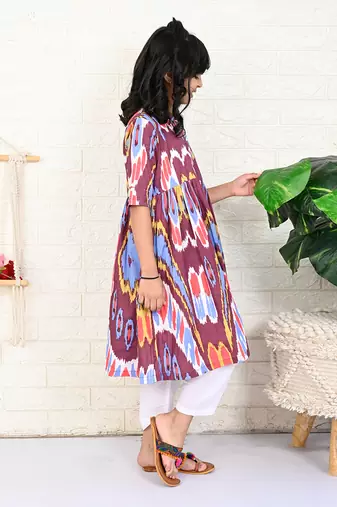 Multi color cotton printed ikat kurta set