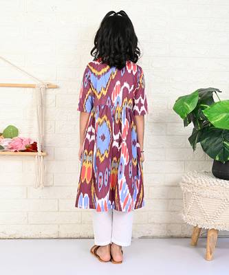 Multi color cotton printed ikat kurta set 4