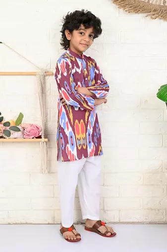 Multi color cotton printed kurta set