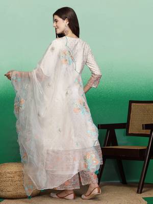 Women off white color embroidery anarkali kurta sharara with dupatta set 2