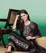 Women black color embroidery staright kurta palazzo with dupatta set