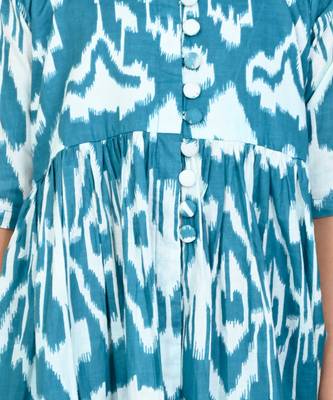 Teal cotton printed ikat kurta set 5