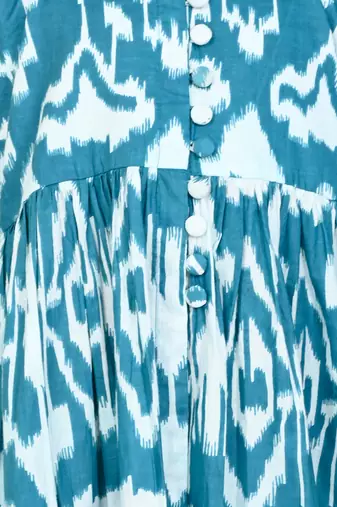 Teal cotton printed ikat kurta set