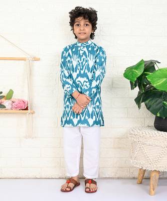 Blue cotton printed kurta set 1