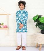 Blue cotton printed kurta set