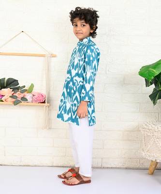 Blue cotton printed kurta set 2