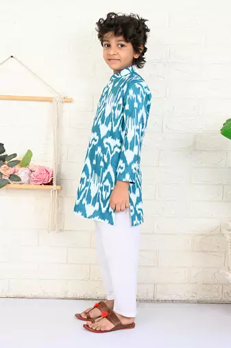 Blue cotton printed kurta set