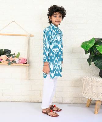 Blue cotton printed kurta set 3