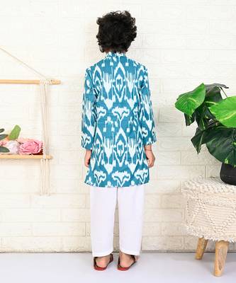 Blue cotton printed kurta set 4