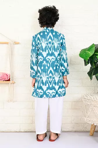 Blue cotton printed kurta set