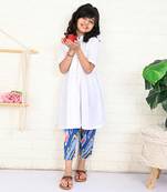 White cotton printed ikat kurta set