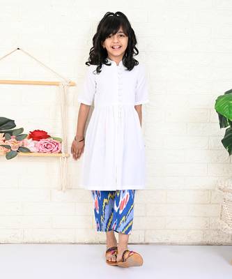 White cotton printed ikat kurta set 2