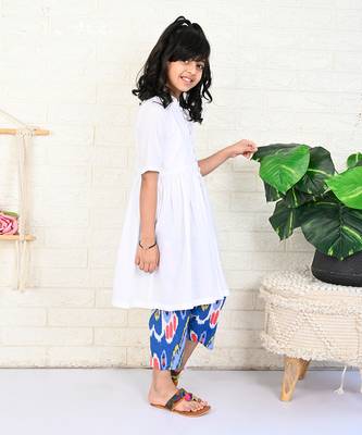 White cotton printed ikat kurta set 3