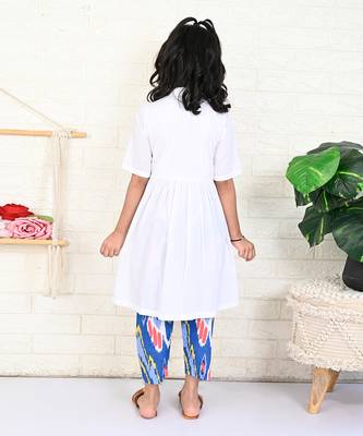 White cotton printed ikat kurta set 4