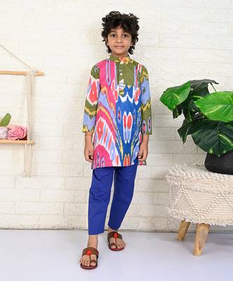 Multi color cotton printed kurta set 1
