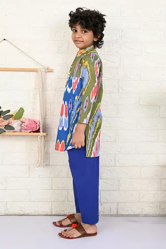 Multi color cotton printed kurta set