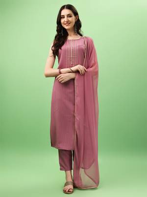Onion Art Silk Fabric Straight Kurta, Pant and Dupatta Set 1