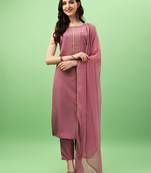 Onion Art Silk Fabric Straight Kurta, Pant and Dupatta Set