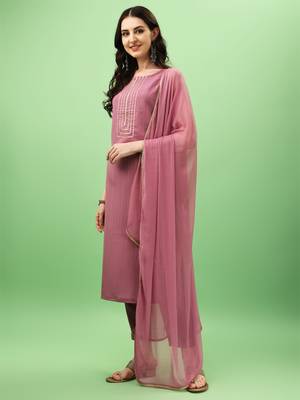 Onion Art Silk Fabric Straight Kurta, Pant and Dupatta Set 3