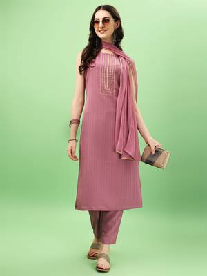 Onion Art Silk Fabric Straight Kurta, Pant and Dupatta Set 6