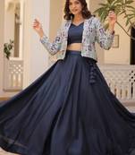Glamorous Blue Chinnon Premium Readmade Lehenga Choli For Festivals