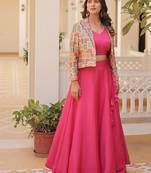 Glamorous Pink Chinnon Premium Readmade Lehenga Choli For Festivals