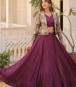 Glamorous Wine Chinnon Premium Readmade Lehenga Choli For Festivals