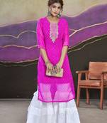 Pink colour smart and graceful lehariya kurti for rajasthani festive season
