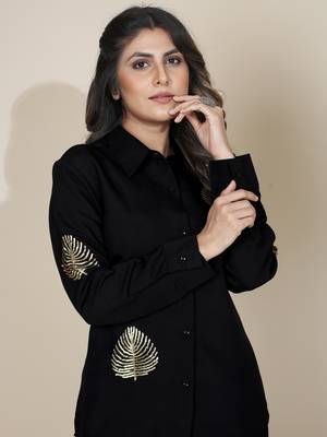 Black color beautiful embroidered top bottom set for girlish looks 3
