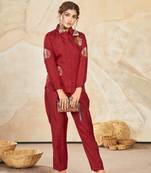 Red color beautiful embroidered top bottom set for girlish looks