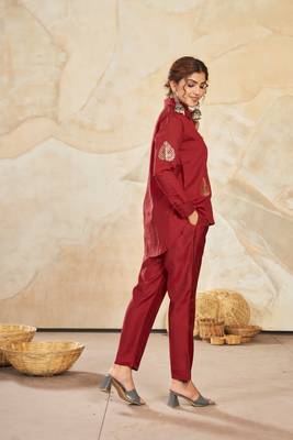 Red color beautiful embroidered top bottom set for girlish looks 2