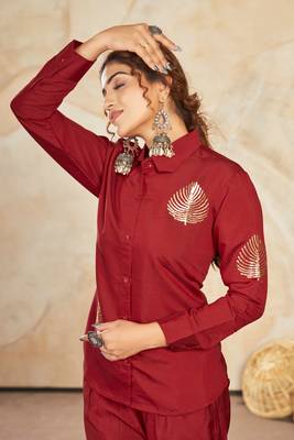 Red color beautiful embroidered top bottom set for girlish looks 3