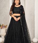 Black Colour Net Fabric Beautiful Ebroidered Partywear Lehenga Choli Set For Girls