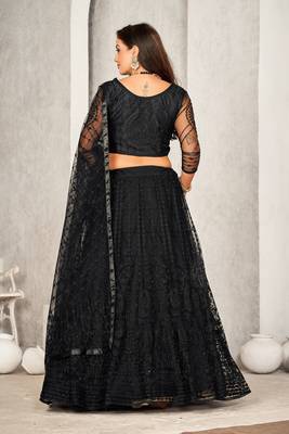 Black Colour Net Fabric Beautiful Ebroidered Partywear Lehenga Choli Set For Girls 2