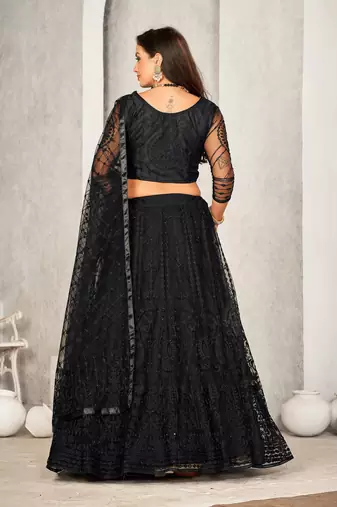 Black Colour Net Fabric Beautiful Ebroidered Partywear Lehenga Choli Set For Girls