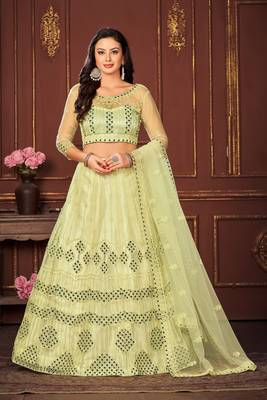 Yellow Colour Net Fabric Beautiful Ebroidered Partywear Lehenga Choli Set For Girls 1