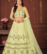 Yellow Colour Net Fabric Beautiful Ebroidered Partywear Lehenga Choli Set For Girls