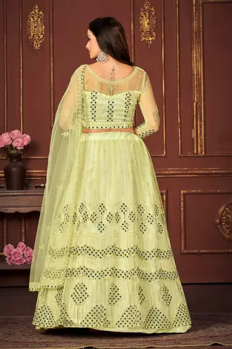 Yellow Colour Net Fabric Beautiful Ebroidered Partywear Lehenga Choli Set For Girls