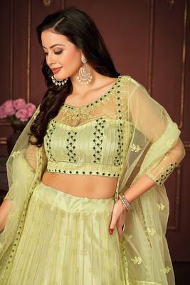 Yellow Colour Net Fabric Beautiful Ebroidered Partywear Lehenga Choli Set For Girls 3