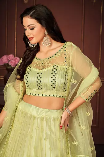 Yellow Colour Net Fabric Beautiful Ebroidered Partywear Lehenga Choli Set For Girls
