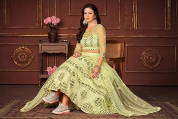 Yellow Colour Net Fabric Beautiful Ebroidered Partywear Lehenga Choli Set For Girls 4