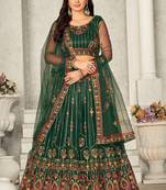 Green Colour Net Fabric Beautiful Ebroidered Partywear Lehenga Choli Set For Girls
