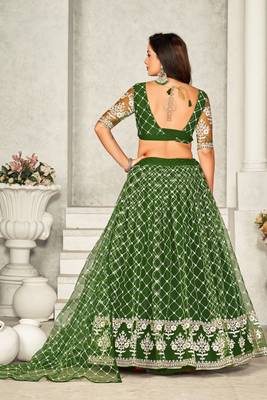 Mahendi Colour Net Fabric Beautiful Ebroidered Partywear Lehenga Choli Set For Girls 2