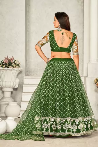 Mahendi Colour Net Fabric Beautiful Ebroidered Partywear Lehenga Choli Set For Girls